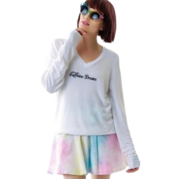 CCO⬇️ Wildfox NWT misspelled white V neck "Caffiene Dream" NWT - Picture 1 of 16